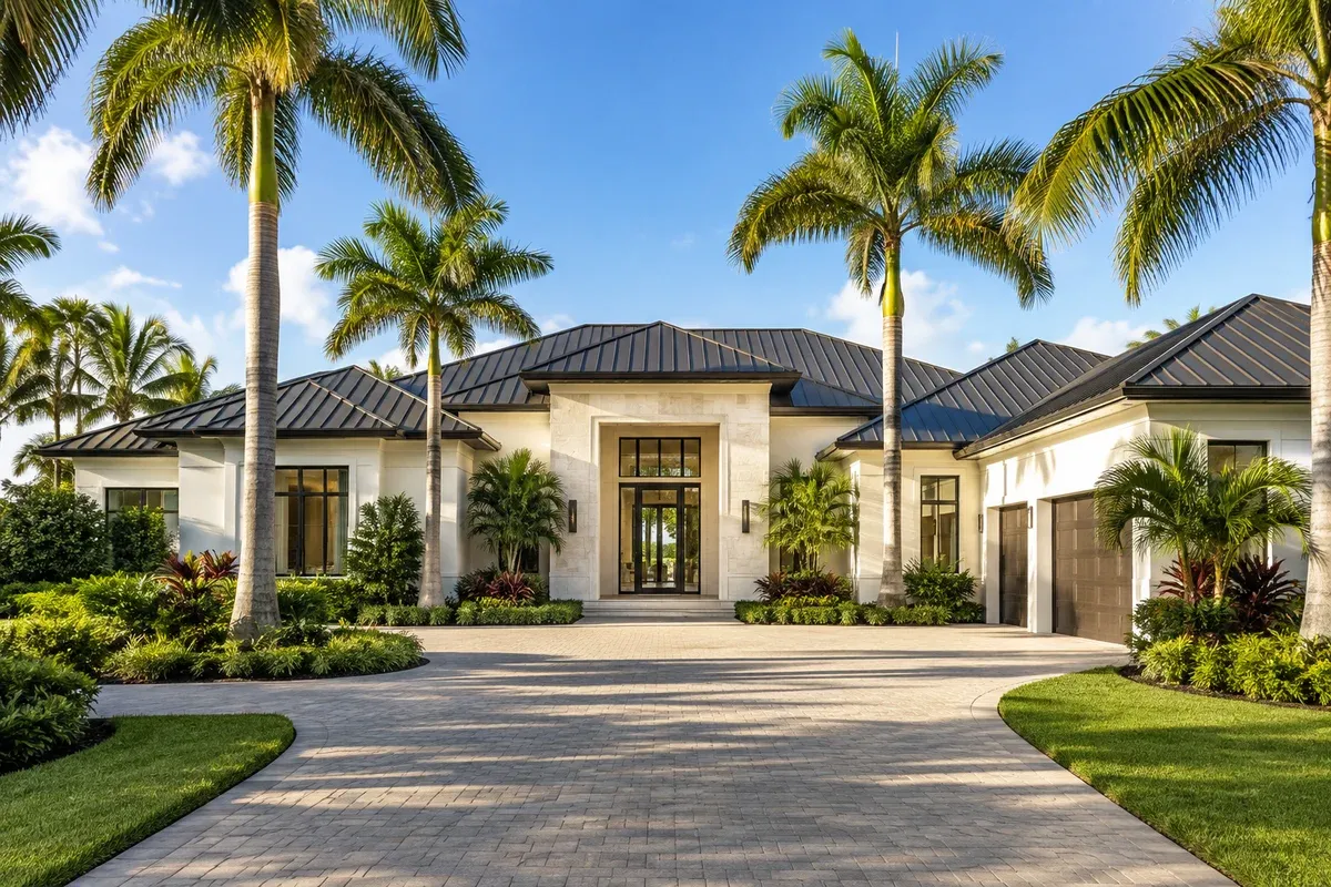 Illustrative Florida home with a charcoal hip roof